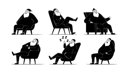 Resting and Sleeping Santa Claus Silhouette Pack isolated on plain white background.のイラスト素材