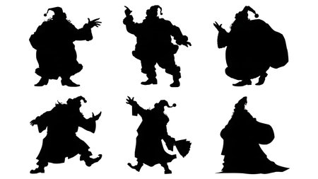 Shadow of Santa Claus Silhouette Vector Set isolated on plain white background.のイラスト素材