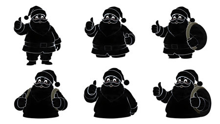 Santa Claus Thumbs Up Silhouette Vector Pack isolated on plain white background.のイラスト素材