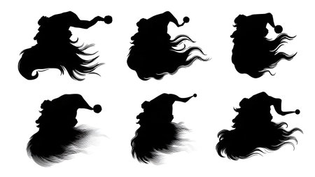 Santa Claus Profile on a Windy Day Silhouette Set isolated on plain white background.のイラスト素材
