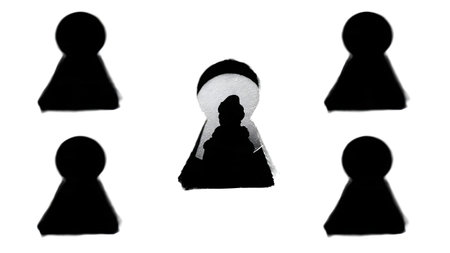 Santa Claus Viewed Through a Keyhole Silhouette Pack isolated on plain white background.のイラスト素材