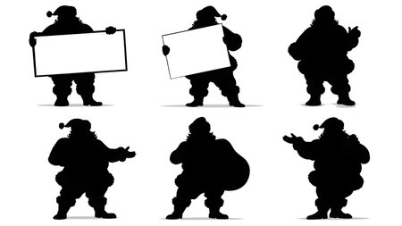 Santa Claus Holding Blank Sign Silhouette Set isolated on plain white background.のイラスト素材