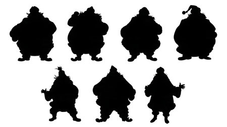 Santa Claus Using Modern Technology Silhouette Set isolated on plain white background.のイラスト素材