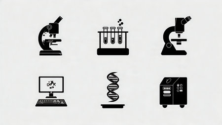 Crime Lab and Forensic Science Equipment Silhouette Icons isolated on plain white background.のイラスト素材