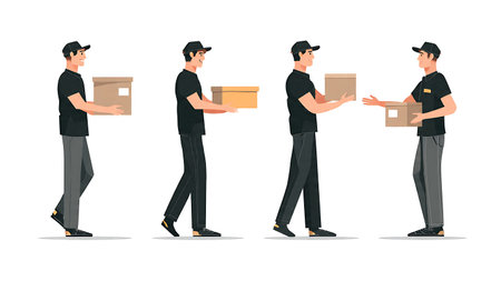 Silhouettes of Delivery Man Handing Over a Package isolated on plain white background.のイラスト素材