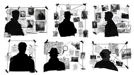 Detective Evidence and Clue Board Silhouette Collection isolated on plain white background.