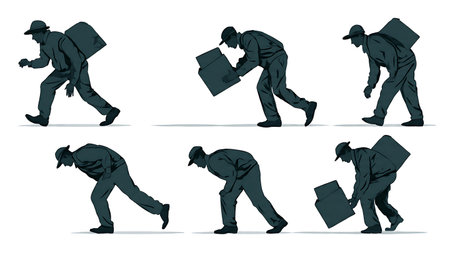Tripping Delivery Man with Box Silhouette Vector Illustrations isolated on plain white background.のイラスト素材