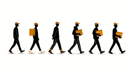Delivery Man Walk Cycle with Box Silhouette Animation Set isolated on plain white background.