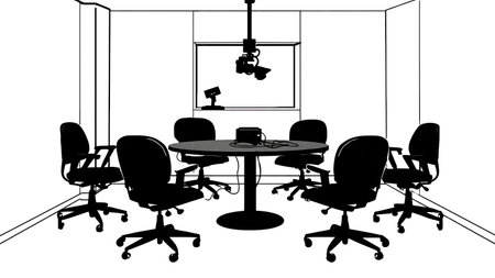 Police Interrogation Room Furniture and Fixtures Silhouettes isolated on plain white background.のイラスト素材