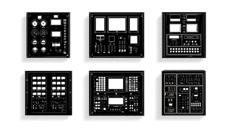Launch Control Panel and Console Silhouette Collection isolated on plain white background.のイラスト素材