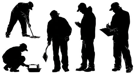 Forensic Team at Crime Scene Silhouette Vector Pack isolated on plain white background.のイラスト素材