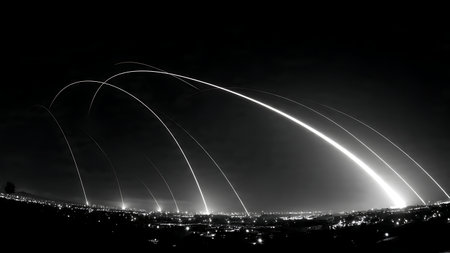 Long Exposure Rocket Launch Light Streak Silhouette Set isolated on plain white background.のイラスト素材