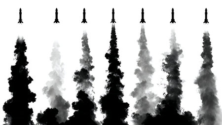Rocket Launch Final Countdown Moments Silhouette Collection isolated on plain white background.