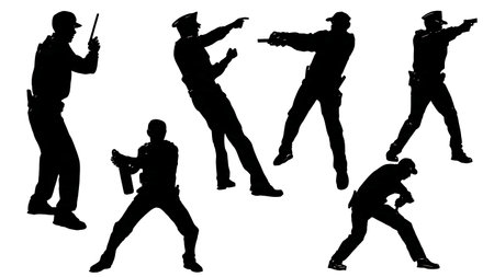 Police Non-Lethal Weapon and Equipment Silhouette Pack isolated on plain white background.のイラスト素材