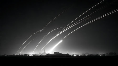 Long Exposure Rocket Launch Light Streak Silhouette Set isolated on plain white background.