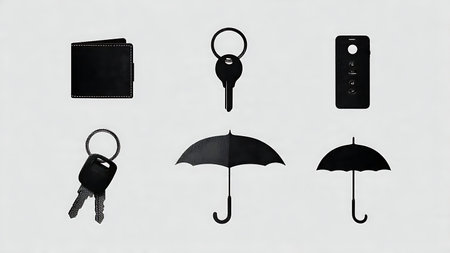 Police Station Lost and Found Item Silhouette Icons isolated on plain white background.のイラスト素材