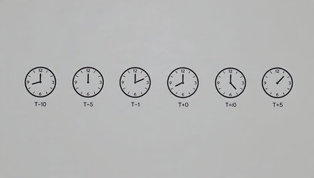 Rocket Launch Countdown Clock Silhouette Icon Set isolated on plain white background.
