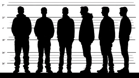 Police Mugshot Front and Profile View Silhouette Set isolated on plain white background.のイラスト素材