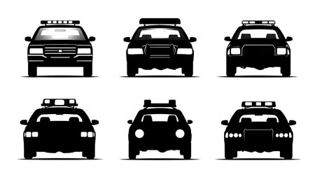 Police Car Light Bar and Siren Silhouette Icon Set isolated on plain white background.のイラスト素材