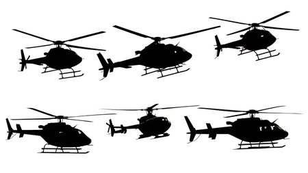 Police Helicopter in Flight Silhouette Vector Collection isolated on plain white background.のイラスト素材