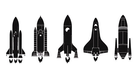 Evolution of Rocket Design Silhouette Collection isolated on plain white background.のイラスト素材