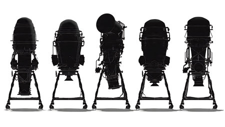 Rocket Engine Gimbal and Thrust Vectoring Silhouette Set isolated on plain white background.