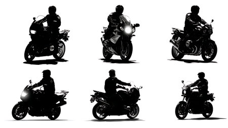Police Motorcycle and Officer Silhouette Collection isolated on plain white background.のイラスト素材