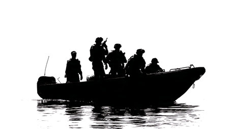 Police Marine Unit on Patrol Boat Silhouette Pack isolated on plain white background.のイラスト素材