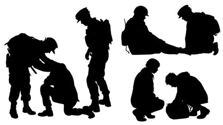 Police Officer Victim Support Silhouette Collection isolated on plain white background.のイラスト素材