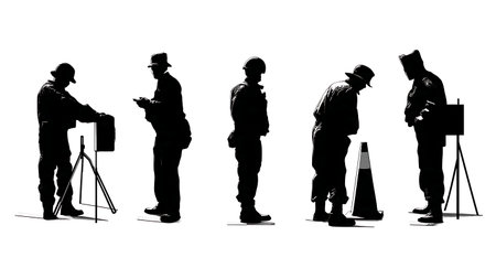 Police Roadblock and Checkpoint Silhouette Vector Pack isolated on plain white background.のイラスト素材