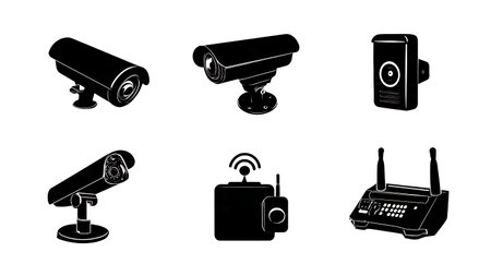 Police Surveillance Equipment Icon Silhouette Collection isolated on plain white background.