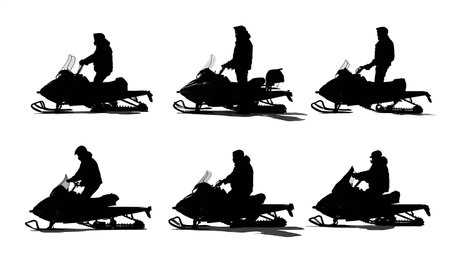 Police Snowmobile Patrol in Winter Silhouette Set isolated on plain white background.のイラスト素材