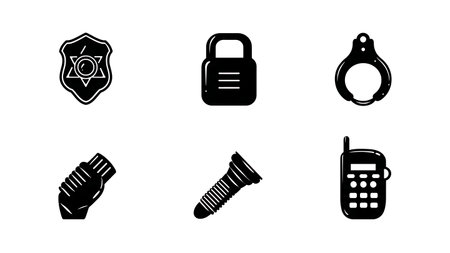 Police Officer Equipment and Gear Icon Silhouette Pack isolated on plain white background.のイラスト素材
