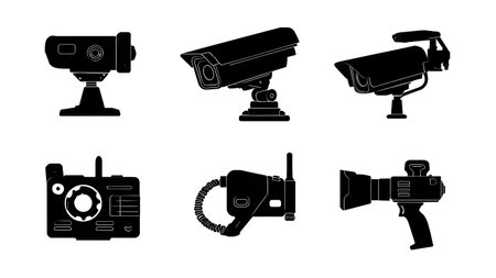 Police Surveillance Equipment Icon Silhouette Collection isolated on plain white background.のイラスト素材