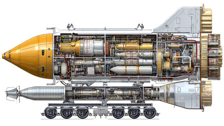 Rocket Internal Cutaway View Silhouette Icon Set isolated on plain white background.のイラスト素材