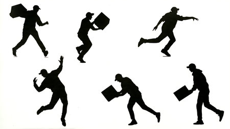 Delivery Man Accidentally Dropping Box Silhouette Collection isolated on plain white background.のイラスト素材