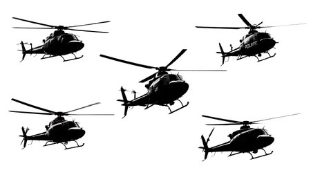 Police Helicopter in Flight Silhouette Vector Collection isolated on plain white background.のイラスト素材