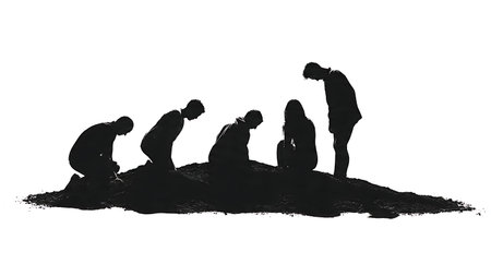 Person Buried in the Sand by Friends Silhouette Set isolated on plain white background.