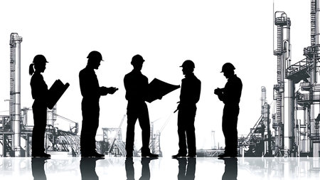 Industrial Engineers with Blueprints Silhouette Pack isolated on plain white background.