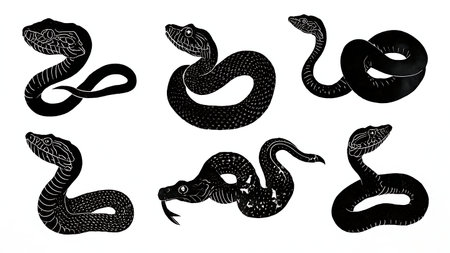 Gaboon Viper Snake Silhouette Vector Pack isolated on plain white background.