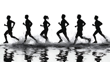Person Jogging on the Shoreline Silhouette Collection isolated on plain white background.