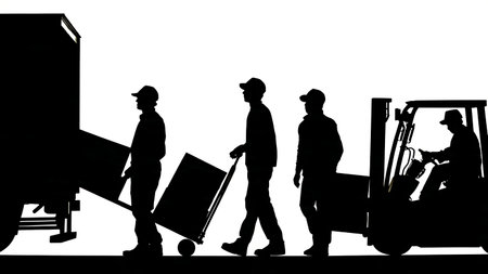 Factory Loading Dock Worker Silhouette Collection isolated on plain white background.