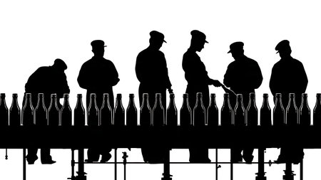 Bottling Plant and Beverage Factory Worker Silhouettes isolated on plain white background.