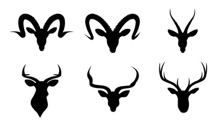 Animal Horns and Antlers Icon Silhouette Vector Pack isolated on plain white background.のイラスト素材