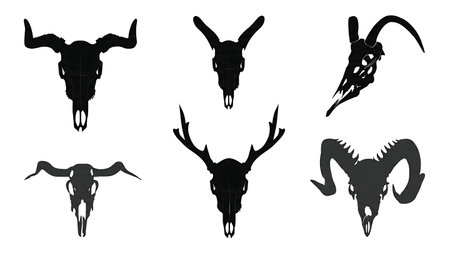 Animal Skull Trophy Silhouette Vector Pack isolated on plain white background.のイラスト素材