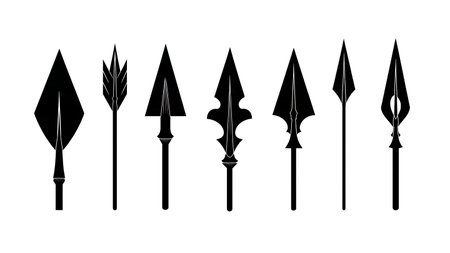 Minimalist Arrowhead Types Silhouette Vector Set isolated on plain white background.のイラスト素材