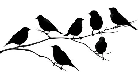 Curved branch bird silhouettes, black solid vector isolated on plain white background.のイラスト素材