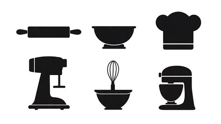 Baking Elements and Tools Silhouette Design Set isolated on plain white background.のイラスト素材