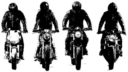 Biker Culture Leather Jacket Silhouette Fashion Set isolated on plain white background.のイラスト素材