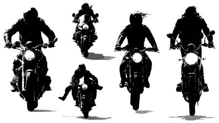 Biker Culture Leather Jacket Silhouette Fashion Set isolated on plain white background.のイラスト素材